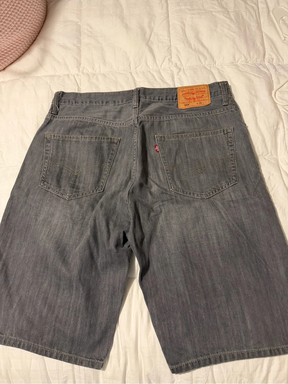 Levi's Gray Denim Shorts with Leather Patch 569